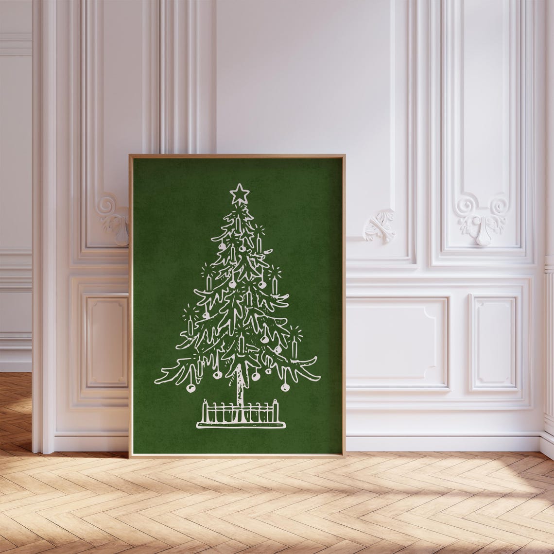 Retro Christmas Tree Green Line Art Minimalist Holiday Sketch Poster - Image 8