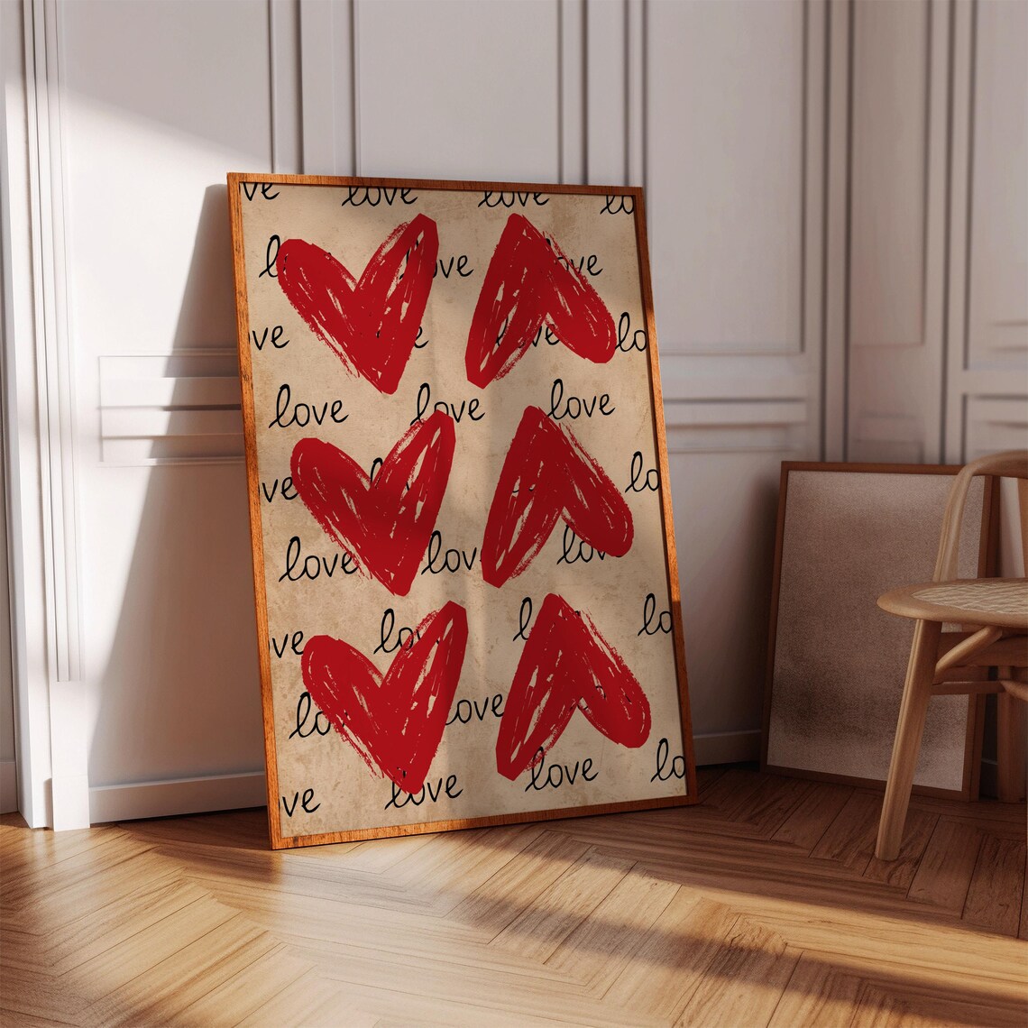 Love You Red Brushstroke Hearts Kraft Paper Retro Love Poster - Image 5