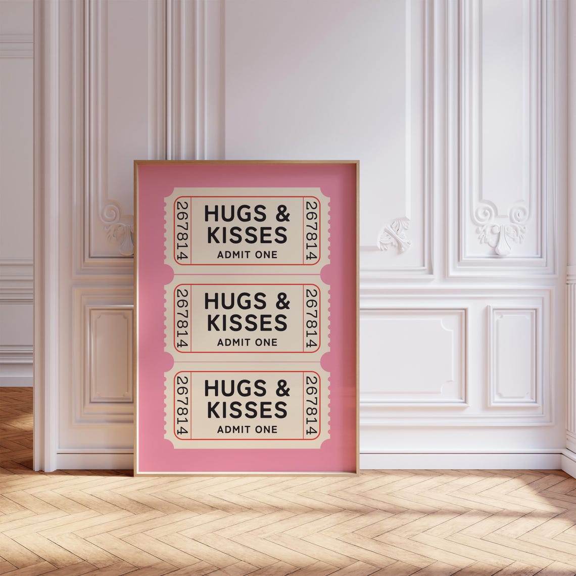 Hugs And Kisses Admit One Pink Ticket Stub Trio Cute Love Poster - Image 8
