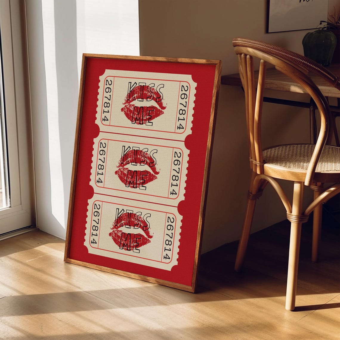 Kiss Me Red Lipstick Retro Ticket Stub Trio Girly Wall Poster - Image 5