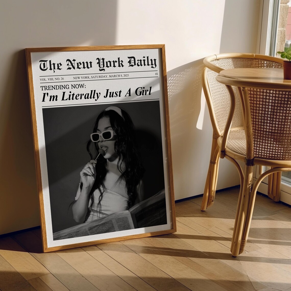 Im Literally Just A Girl Newspaper Vintage Fashion Funny Poster - Image 4
