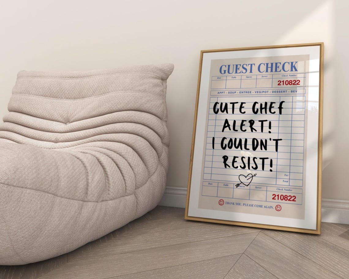 Cute Chef Alert Guest Check Print Trendy Wall Art Prints Kitchen Wall Art Retro Art Print Funky Decor Dining Room Poster Print - Image 2