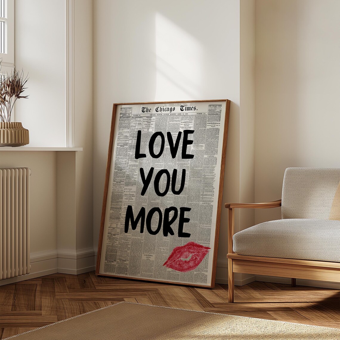 Love You More Vintage Chicago Times Newspaper Red Lips Poster - Image 6