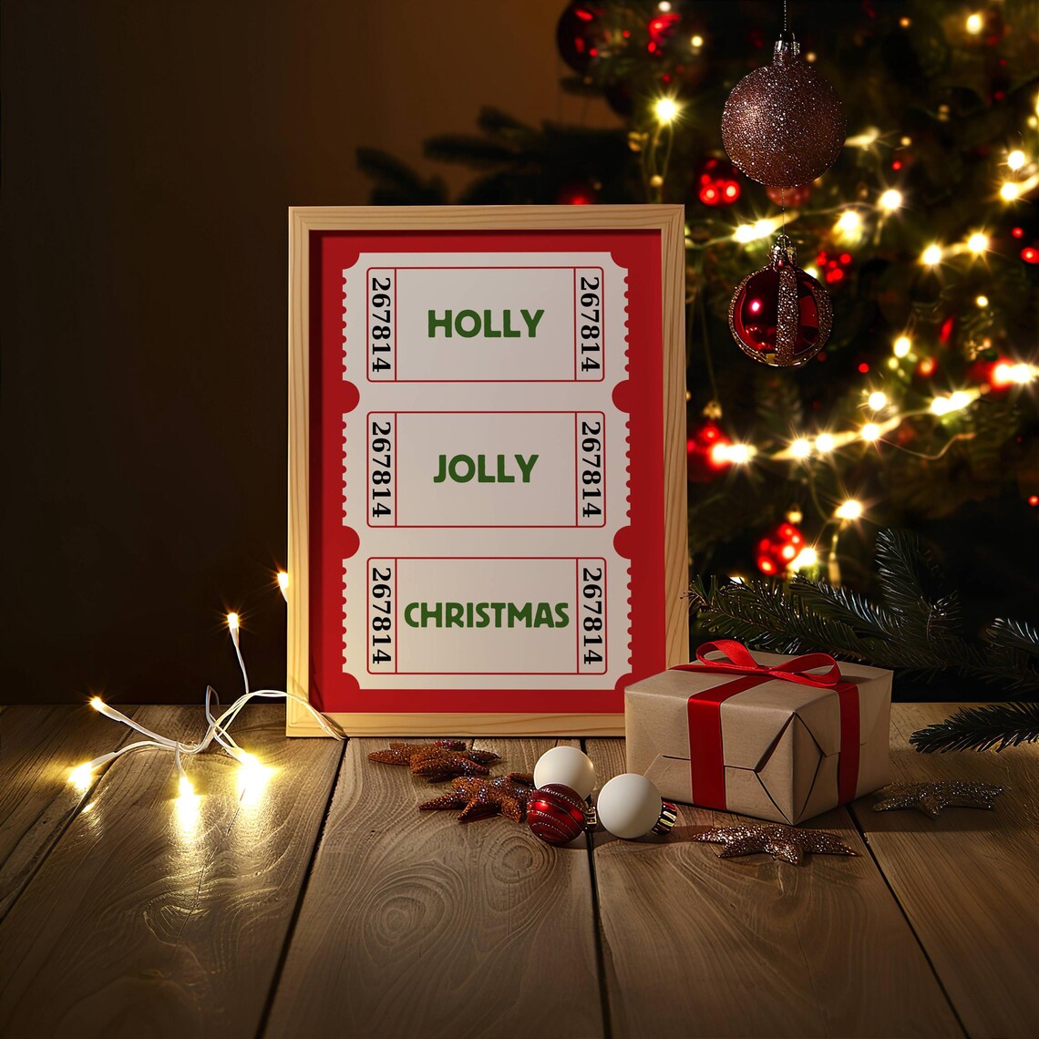 Holly Jolly Christmas Retro Tickets Red Holiday Trendy Quote Poster - Image 6