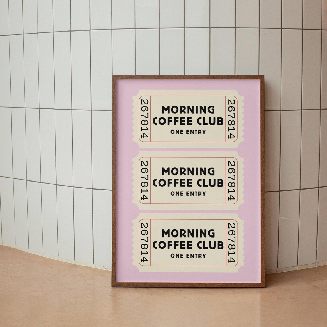 Morning Coffee Club Retro Ticket Stub Trio Pink Kitchen Poster - Image 3