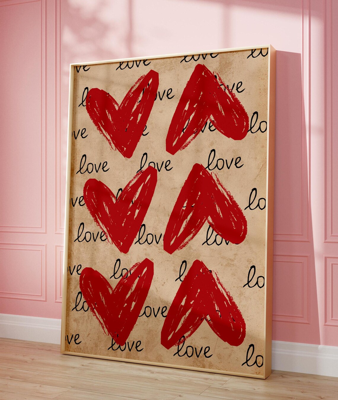 Love You Red Brushstroke Hearts Kraft Paper Retro Love Poster - Image 8