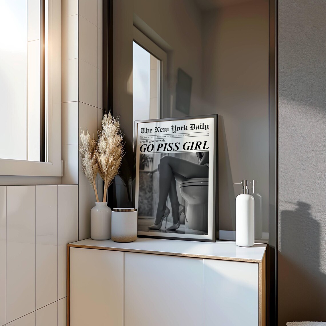Go Piss Girl Newspaper Print, Funny Bathroom Decor - Image 6
