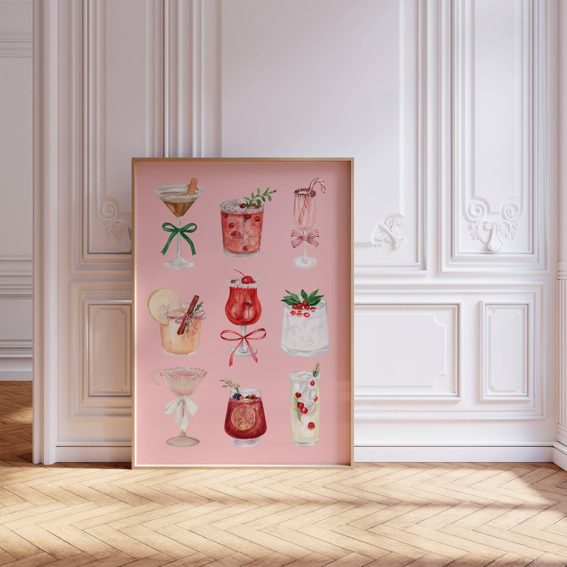 Trendy Holiday Drinks Bar Cart Christmas Cocktail Art Print