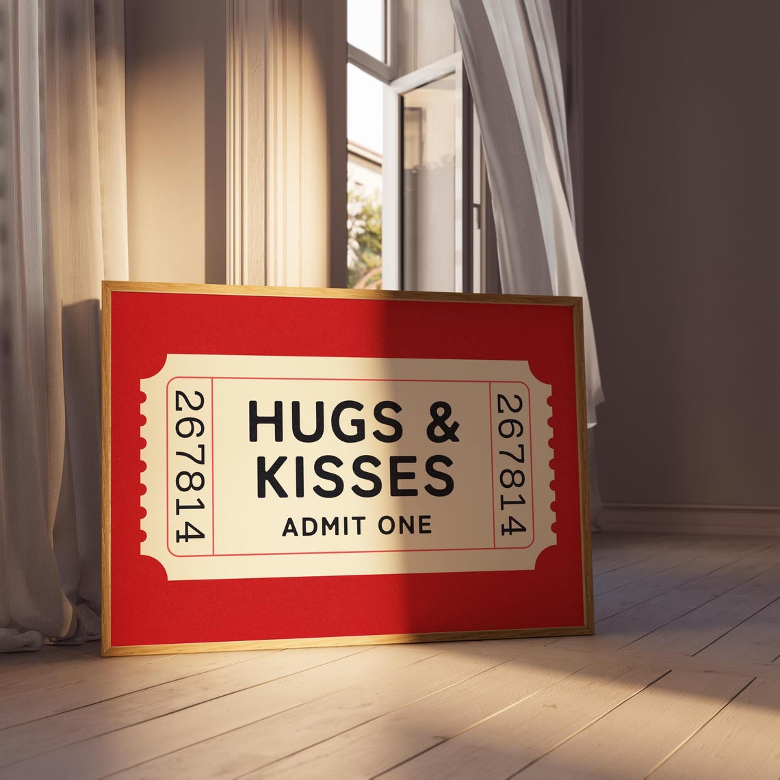 Hugs And Kisses Admit One Big Red Retro Ticket Stub Love Poster - Image 6
