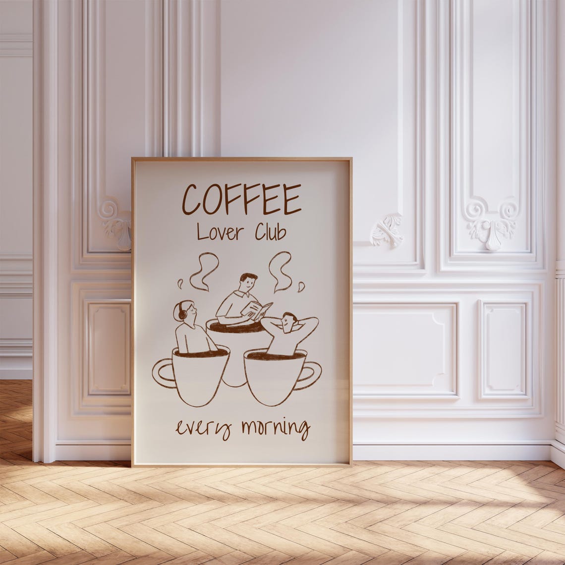 Coffee Lover Club Every Morning Hand Drawn Line Art Kitchen Poster - Image 6