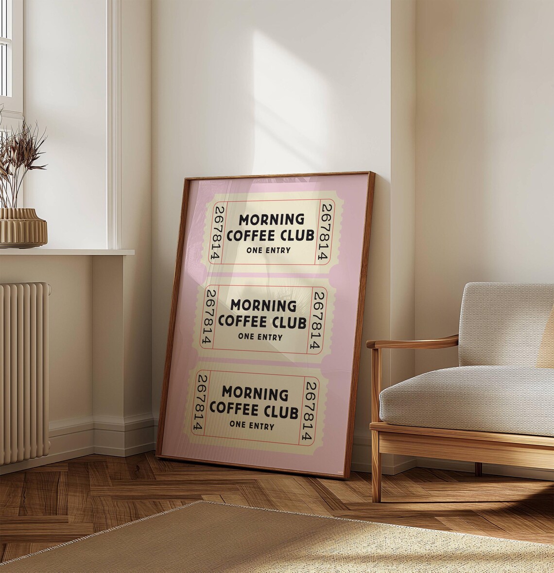 Morning Coffee Club Retro Ticket Stub Trio Pink Kitchen Poster - Image 2