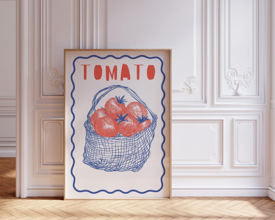 Tomato Basket Hand Drawn Modern Kitchen Art Illustration Poster - Image 6