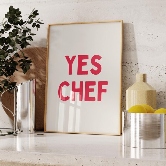 Yes Chef Red Print Cute Kitchen Wall Art Kitchen Print Trendy Kitchen Poster Minimalistic Kitchen Wall Art Cooking Wall Art
