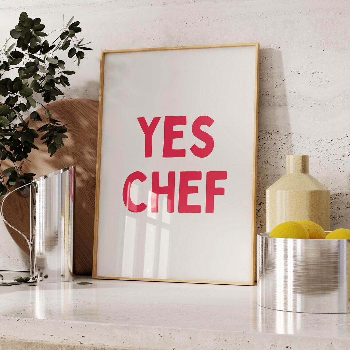 Yes Chef Red Print Cute Kitchen Wall Art Kitchen Print Trendy Kitchen Poster Minimalistic Kitchen Wall Art Cooking Wall Art