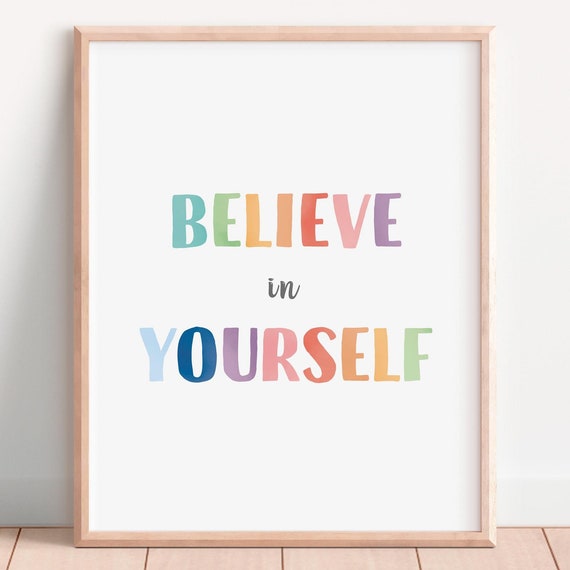 Believe In Yourself Rainbow Classroom Poster Growth Mindset Kids Positive Affirmation Poster Mental Health