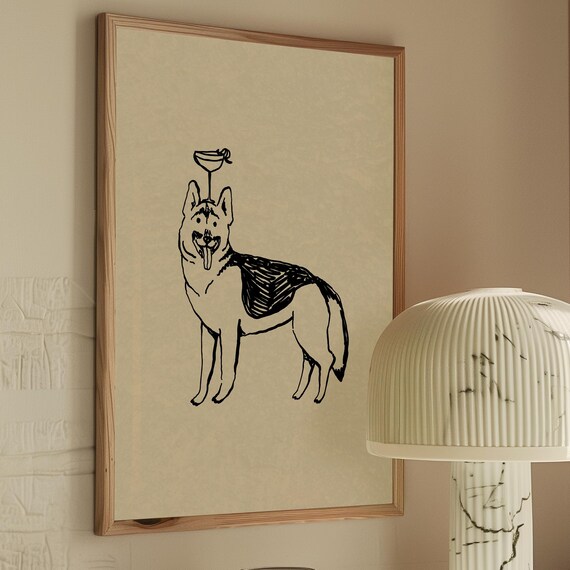 Dog Cocktail Print Modern Bar Cart Decor German Shepherd Poster Digital Download