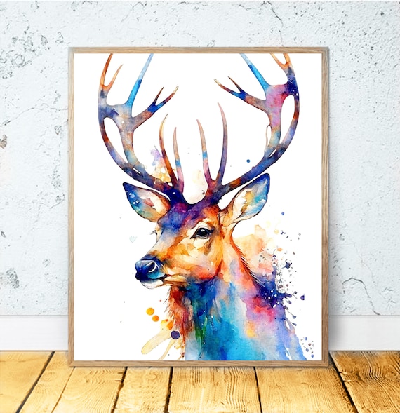 Reindeer Watercolor Art Print, Holiday Deer Decor