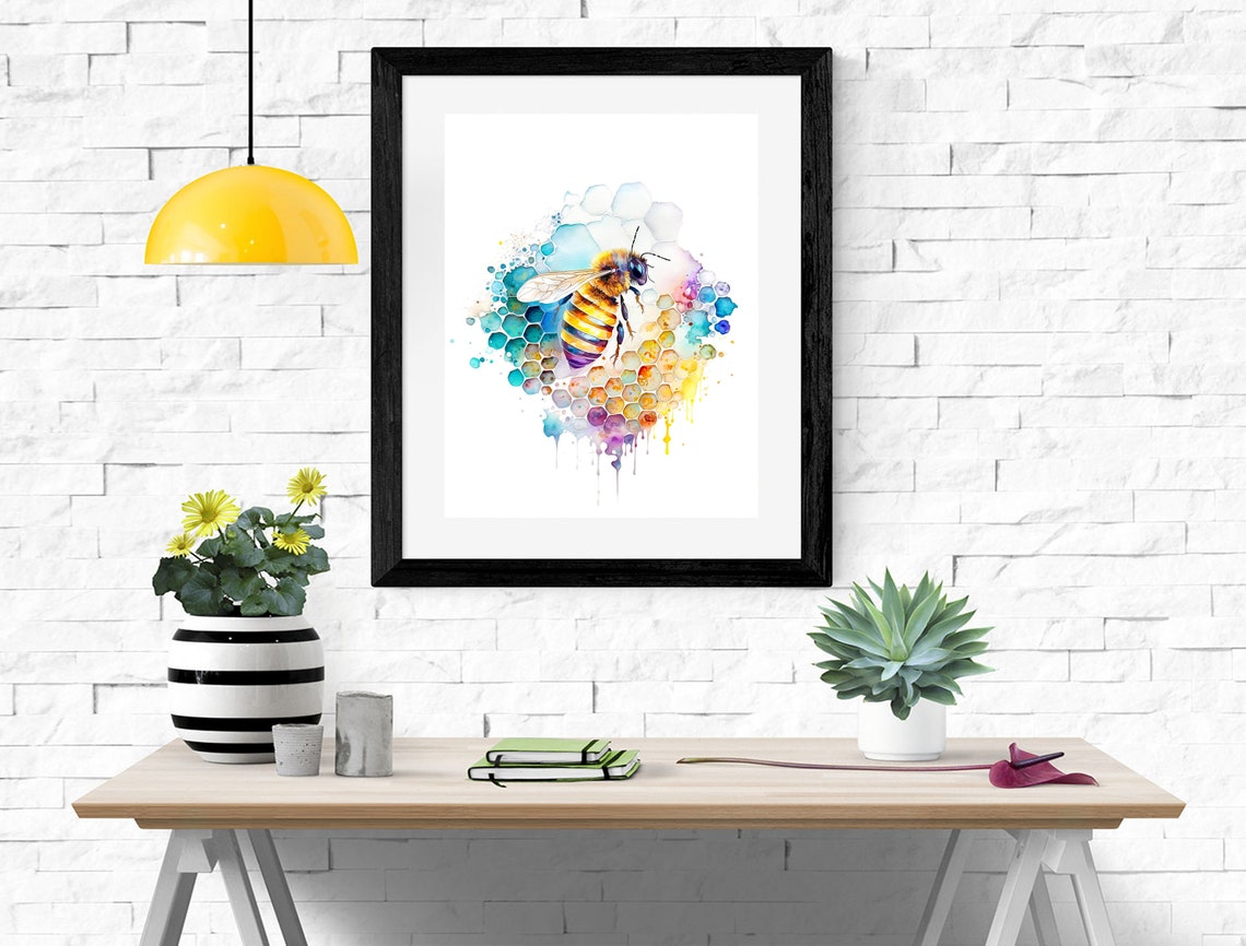 Honeybee Over Watercolor Honeycomb Splash Circle Insect Art Poster - Image 2