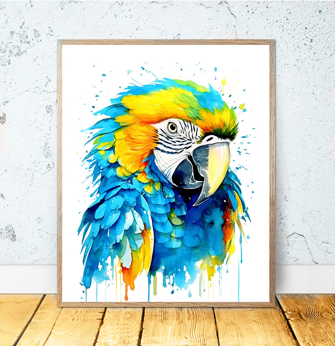 Macaw Parrot Head In Vibrant Watercolor Splash Tropical Bird Poster