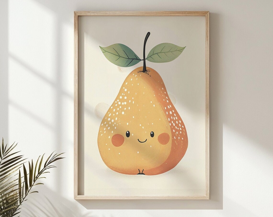Smiling Pear Nursery Art Print, Whimsical Fruit Decor