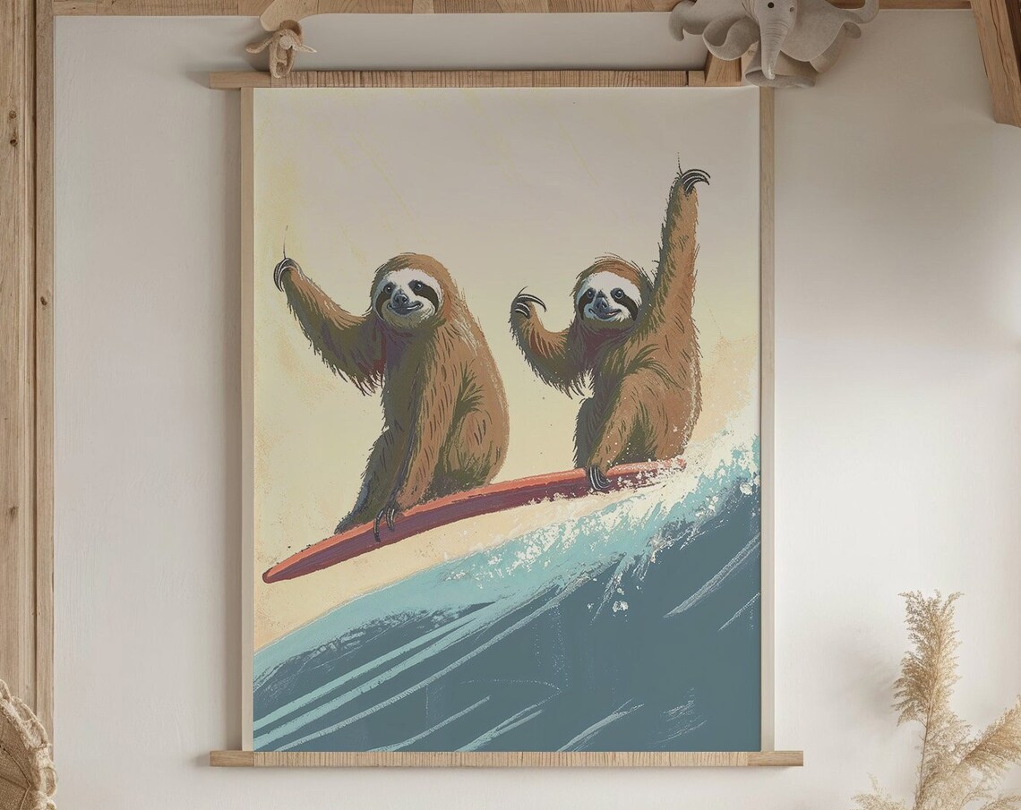 Sloth Surfing Nursery Art Print, Nautical Ocean Theme - Image 6