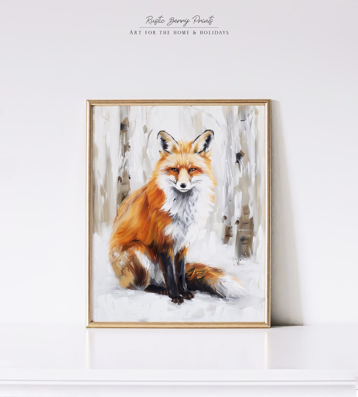 Red Fox Winter Snow Birch Forest Oil Painting Animal Art Print