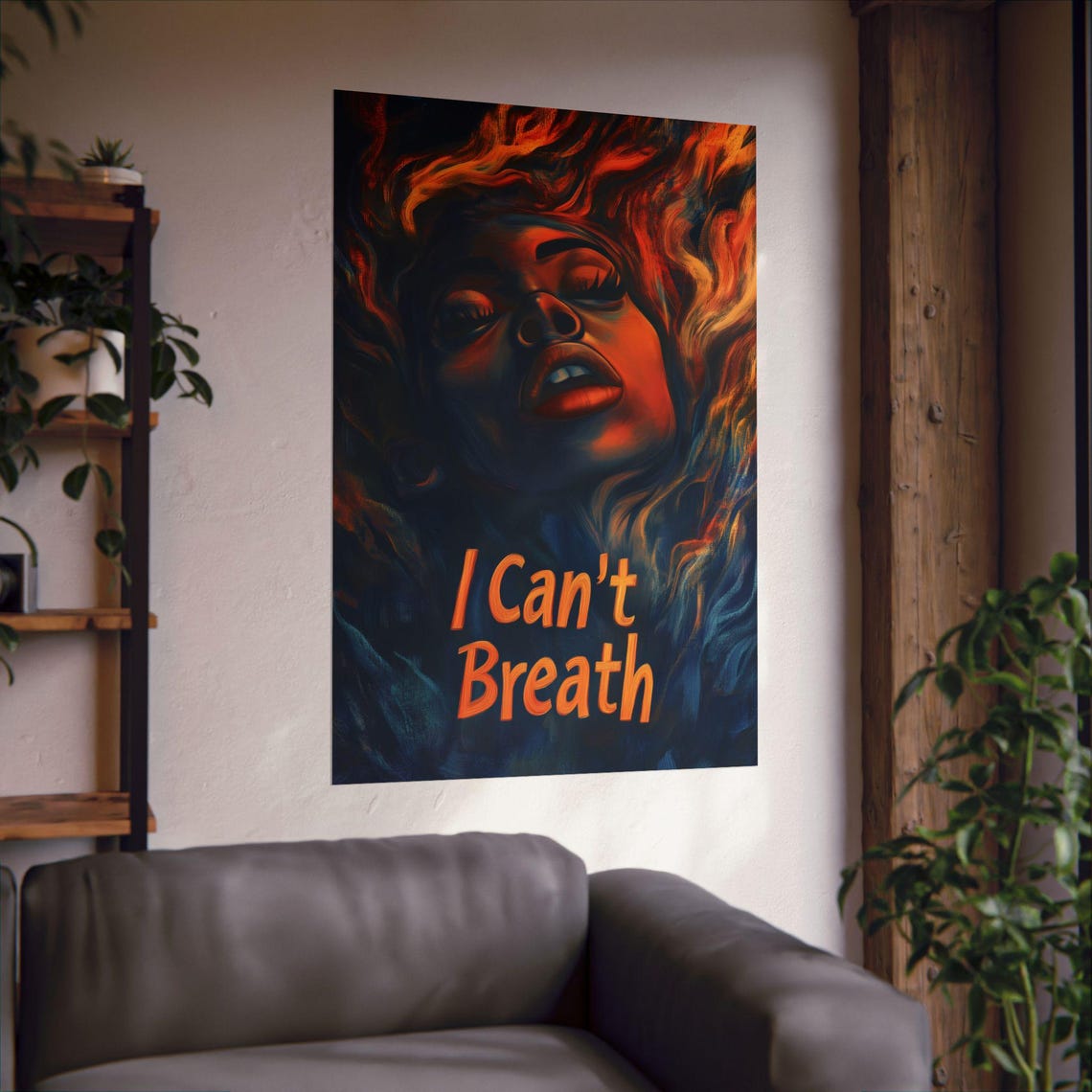 I Cant Breath Fiery Woman Portrait Bold Activism Statement Art Poster - Image 3