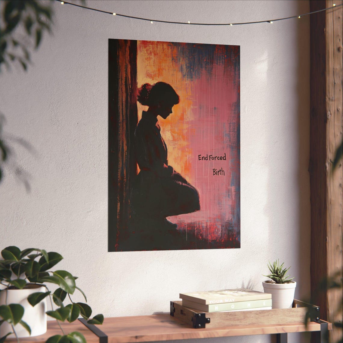 End Forced Birth Protest Painted Woman Silhouette Pink Art Poster - Image 4