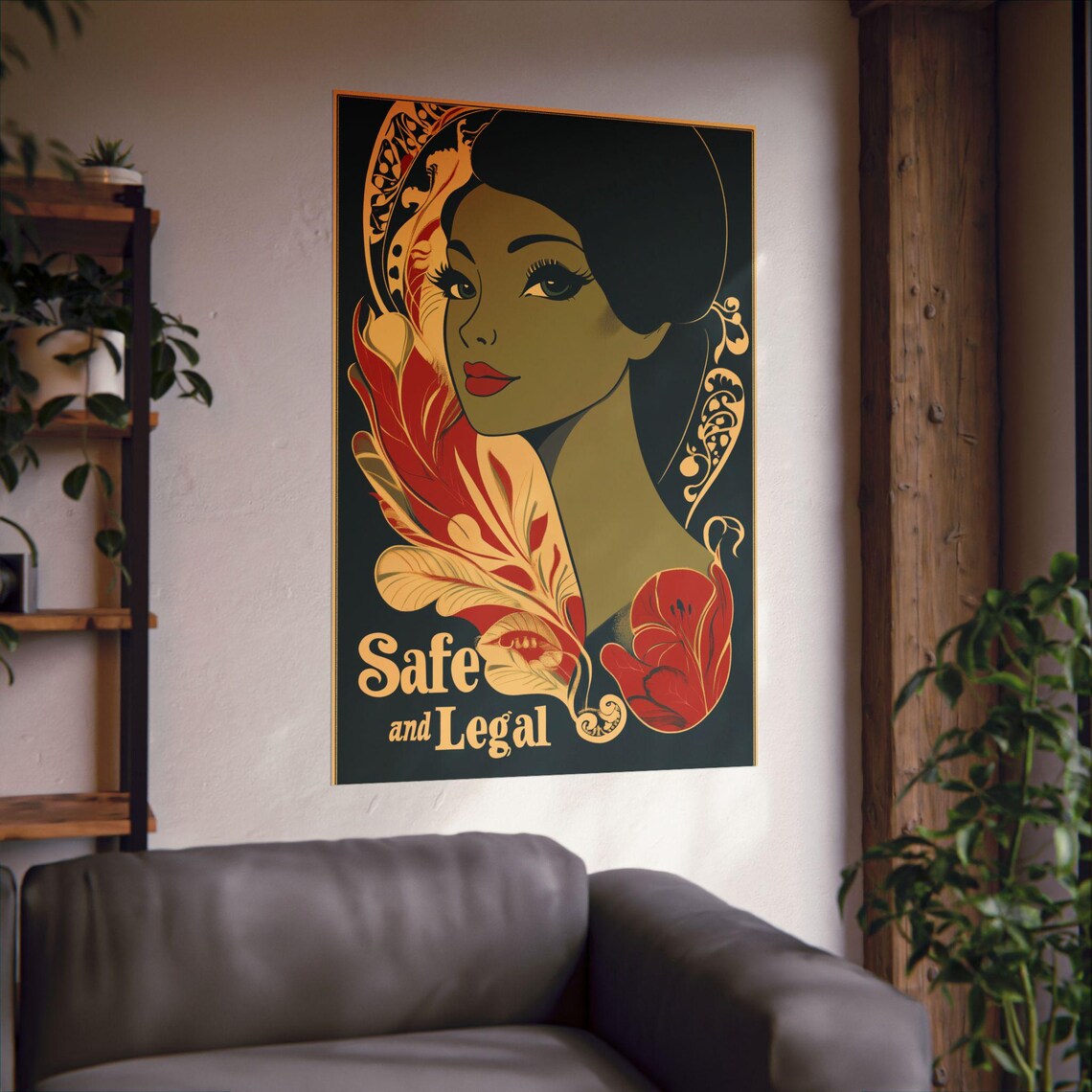 Safe and Legal Art Nouveau Portrait Feminist Activism Poster - Image 2