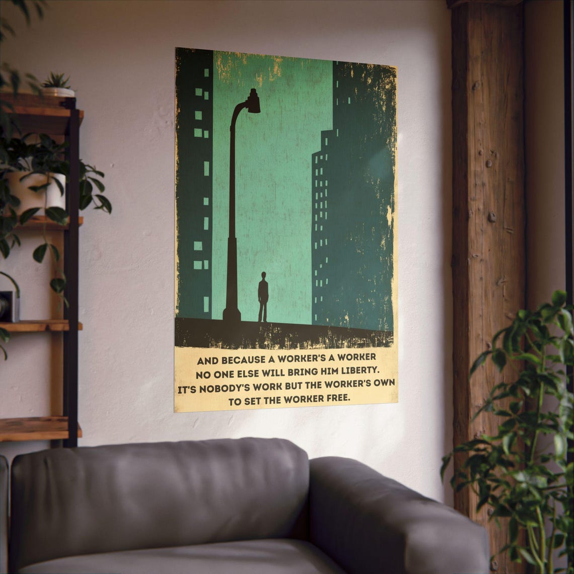 Set The Worker Free Quote Vintage City Street Night Protest Poster Art - Image 2