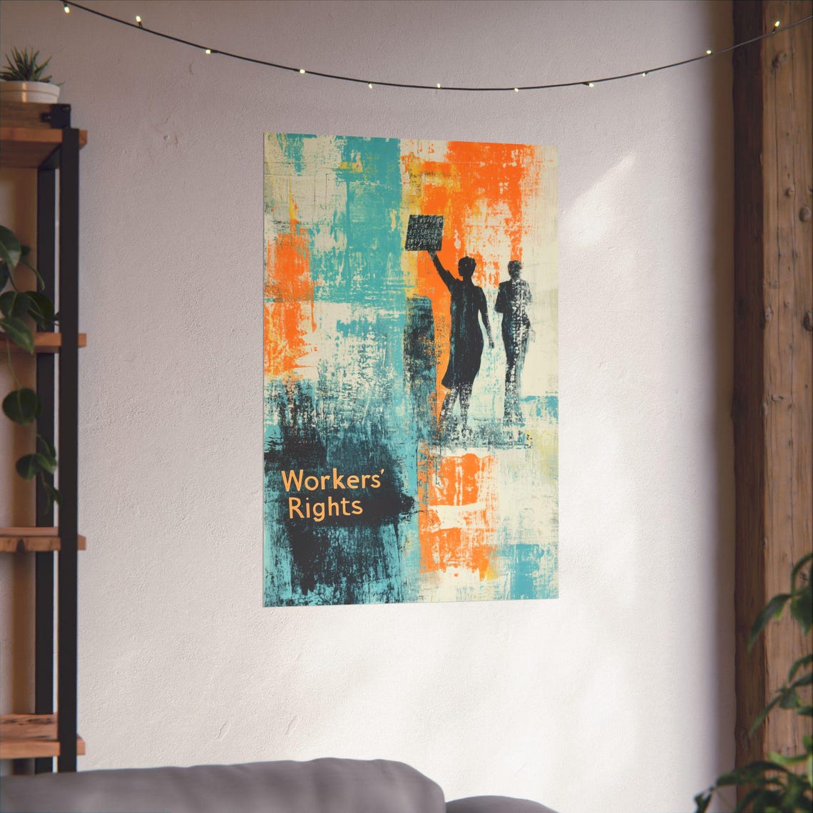 Workers Rights Abstract Protest Pair Marching Signs Blue Orange Poster - Image 3
