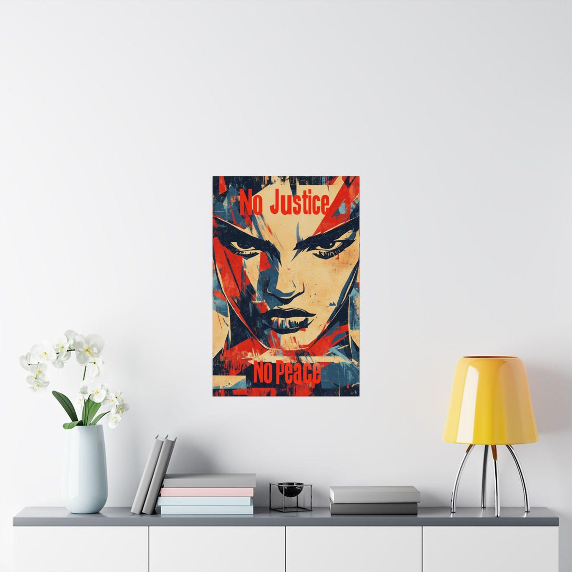 No Justice No Peace Woman Portrait Pop Art Activism Statement Poster - Image 2