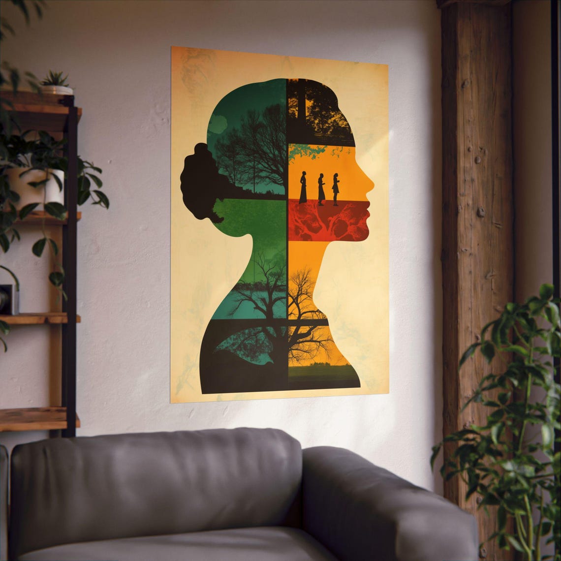 Woman Silhouette Photo Collage Trees Walkers Clever Art Poster - Image 2