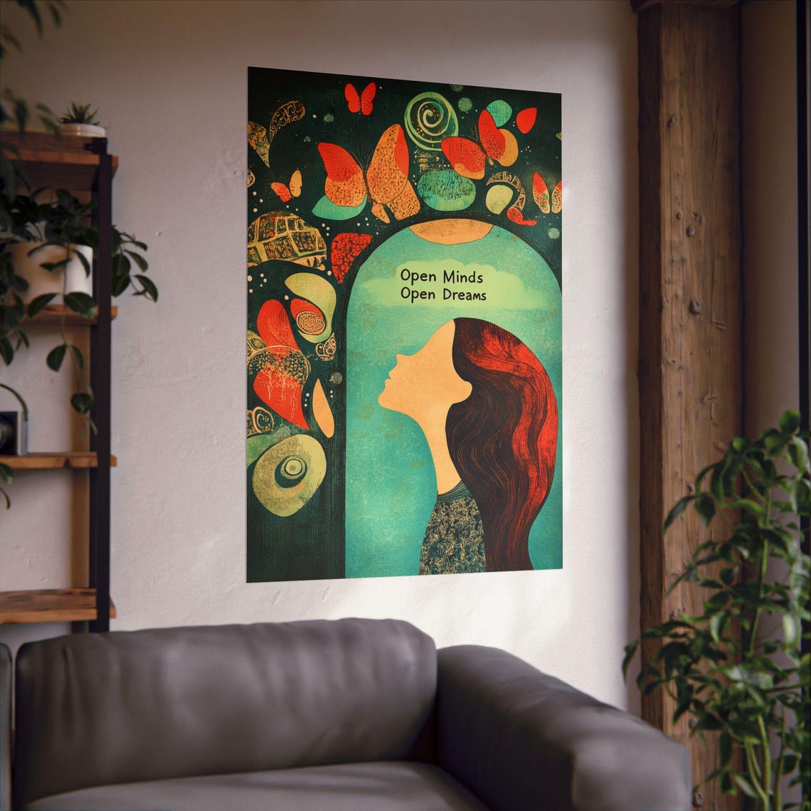 Open Minds Open Dreams Woman and Butterflies Inspirational Poster - Image 2