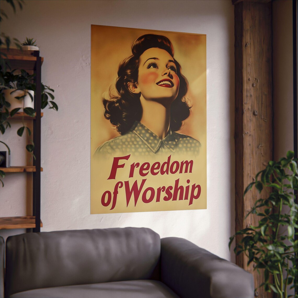 Freedom of Worship Vintage Retro Faith Woman Hope Art Poster - Image 2