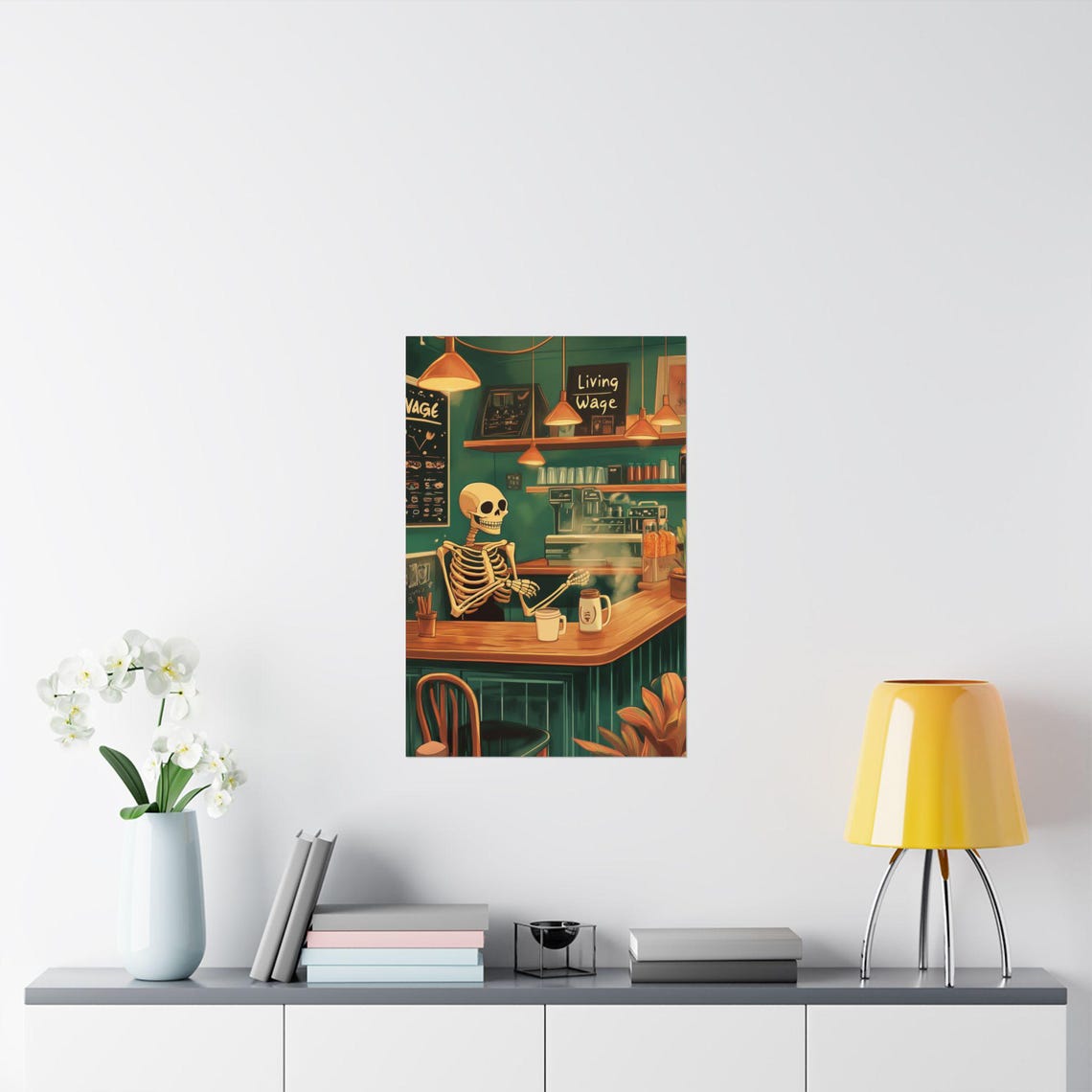Skeleton Barista Coffee Bar Living Wage Funny Cafe Art Poster - Image 2