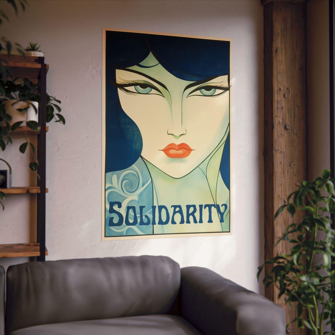 Solidarity Blue Art Deco Woman Face Vintage Labor Rights Poster Art - Image 2