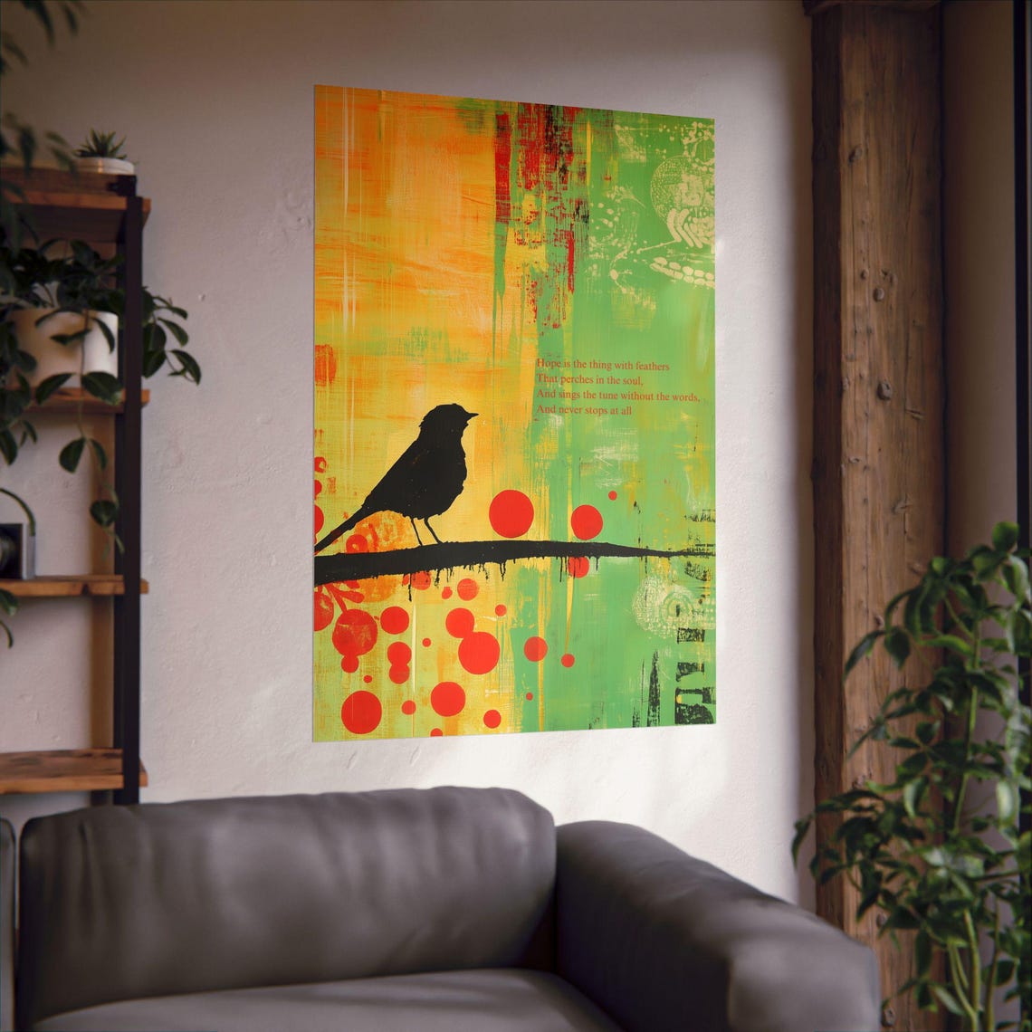 Hope Is the Thing with Feathers Bird Poem Abstract Art Poster - Image 2