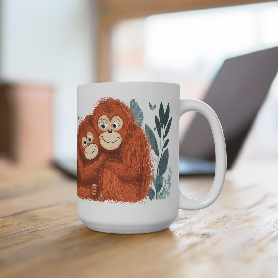 Adorable Orangutans Mug 15oz Large Ceramic Love Nature Coffee Mug Environmentalism Stop Climate Change Mug