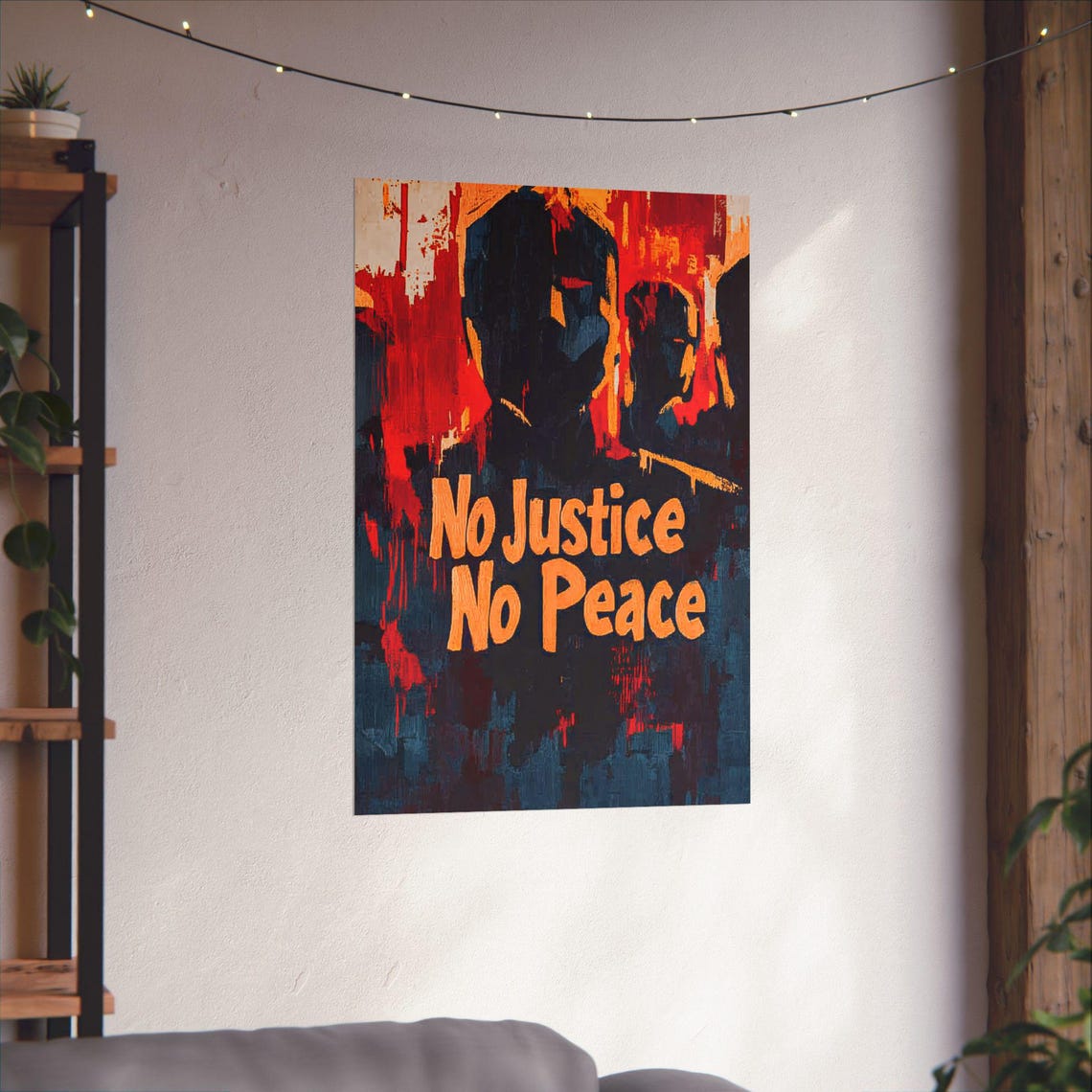 No Justice No Peace Abstract Protest Red Black Crowd Art Poster - Image 3