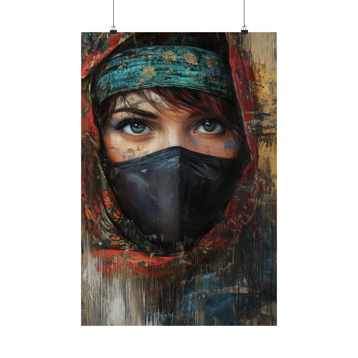 Veiled Woman Expressive Eyes Oil Painting Portrait Art Poster