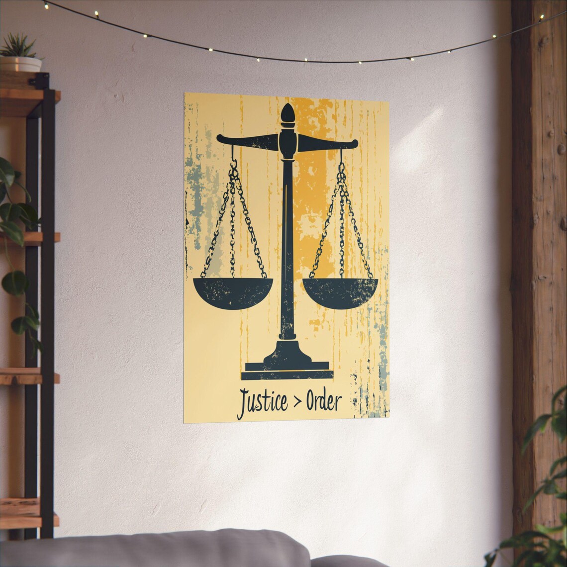 Justice Greater Than Order Vintage Scales Political Art Quote Poster - Image 3