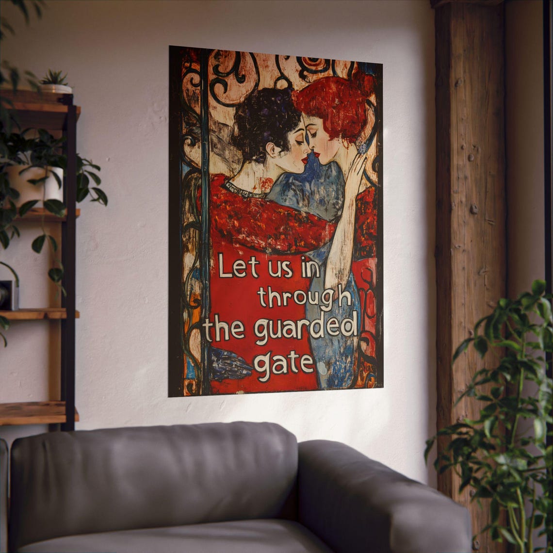 Let Us In Through the Guarded Gate Embracing Couple Klimt Art Poster - Image 3