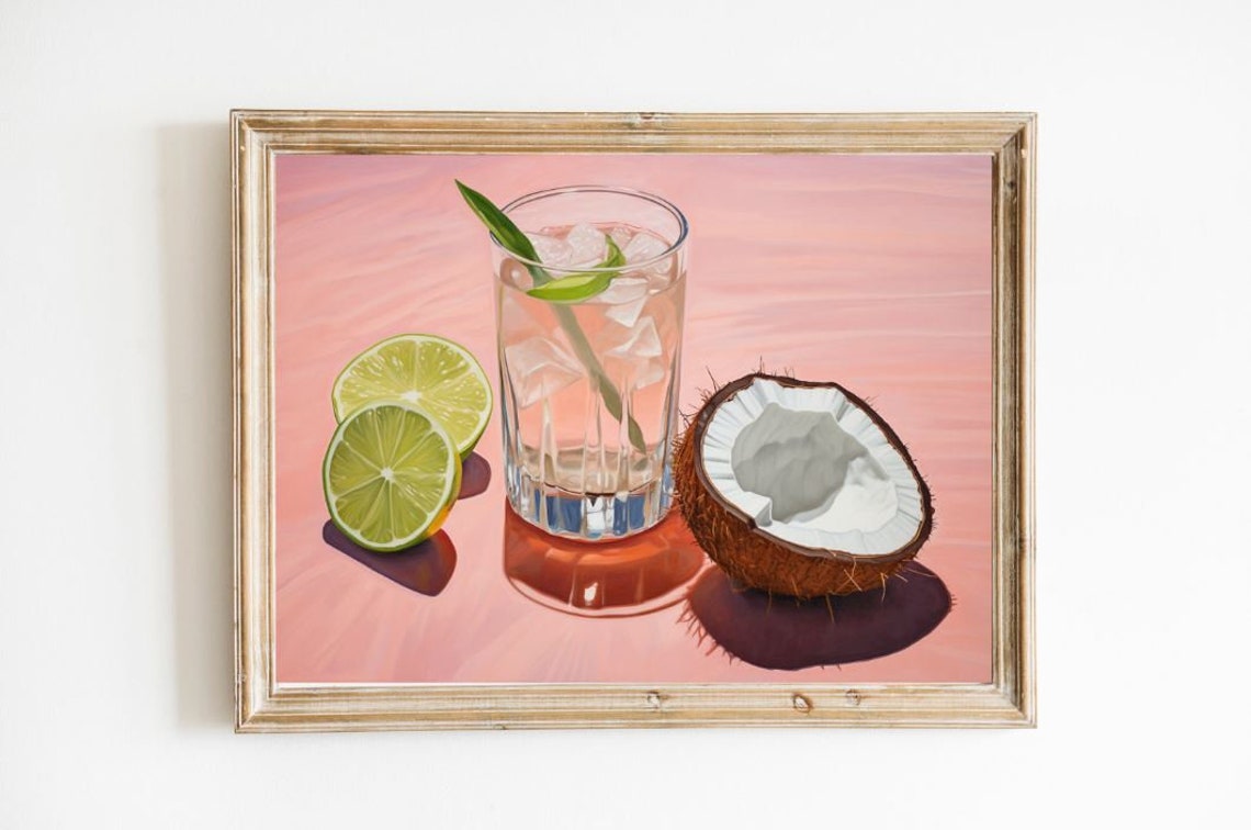 Lime Coconut Tropical Cocktail Cheerful Pink Summer Art Print