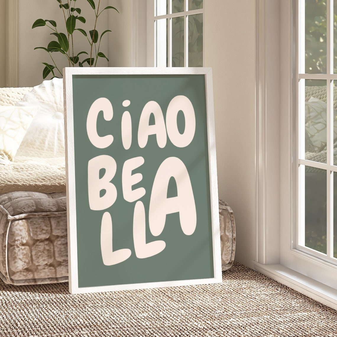 Ciao Bella Italian Quote Sage Green Cream Retro Typography Poster
