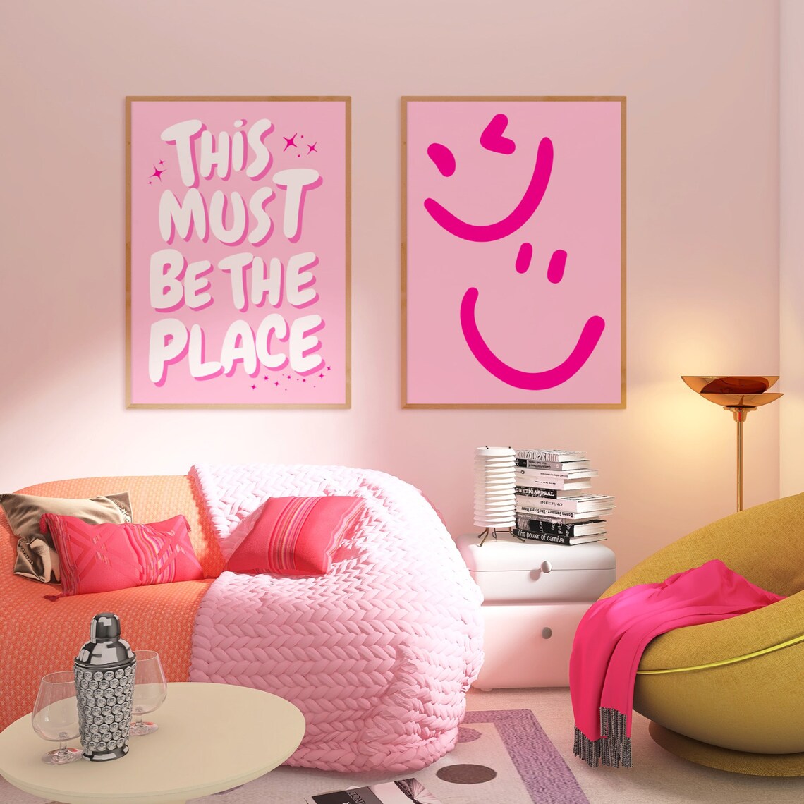Pink Smiley Face Poster, Preppy College Decor - Image 2