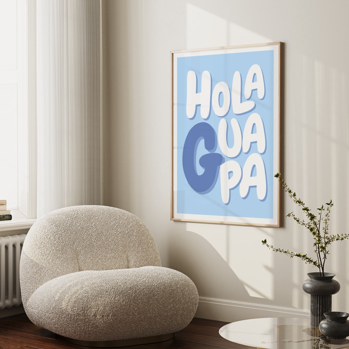 Hola Guapa Light Blue Bubble Letter Spanish Phrase Wall Poster - Image 3