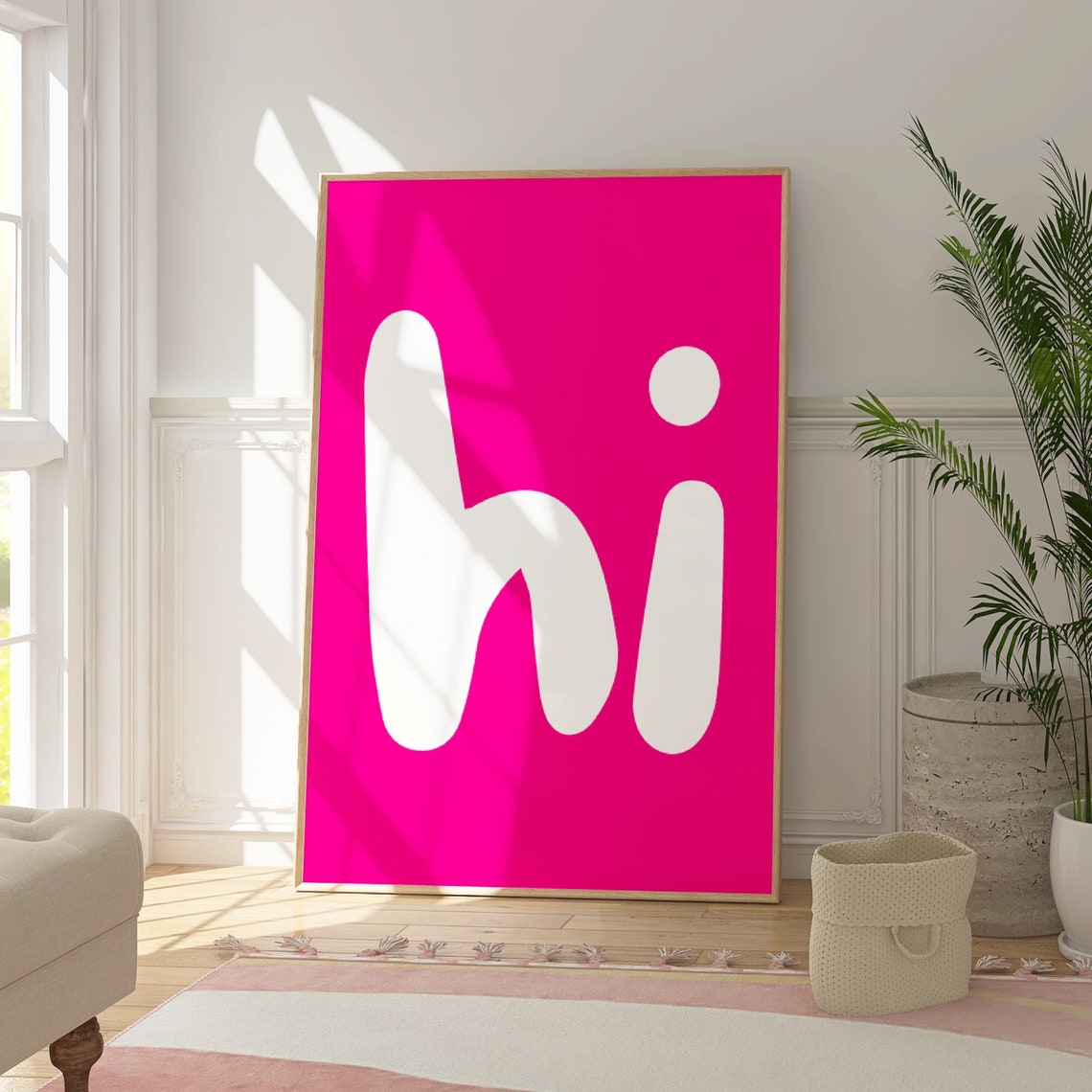 Hi Hot Pink Typography Greeting Giant White Bubble Letter Wall Art
