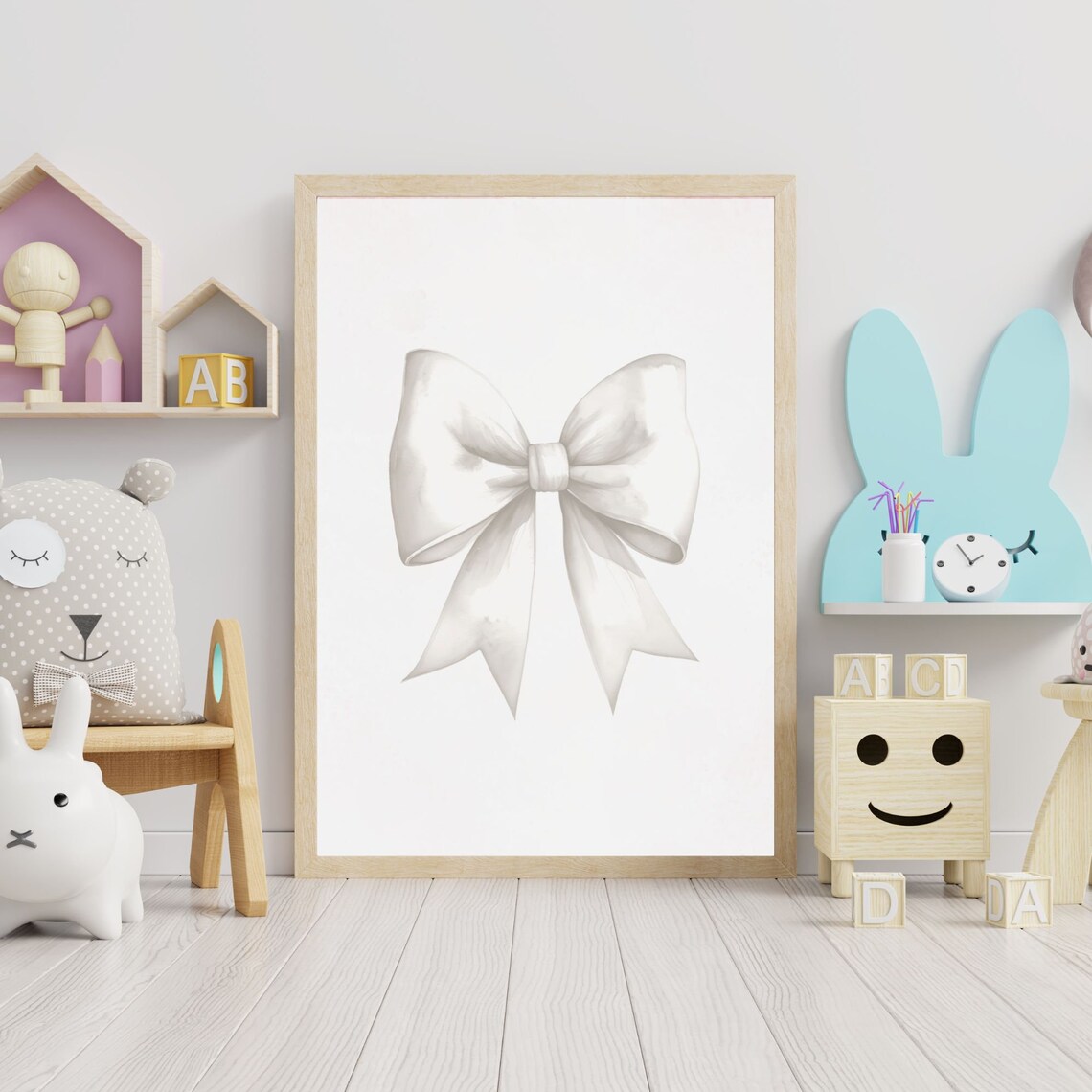 White Bow Print, Preppy Coquette Nursery Decor - Image 3
