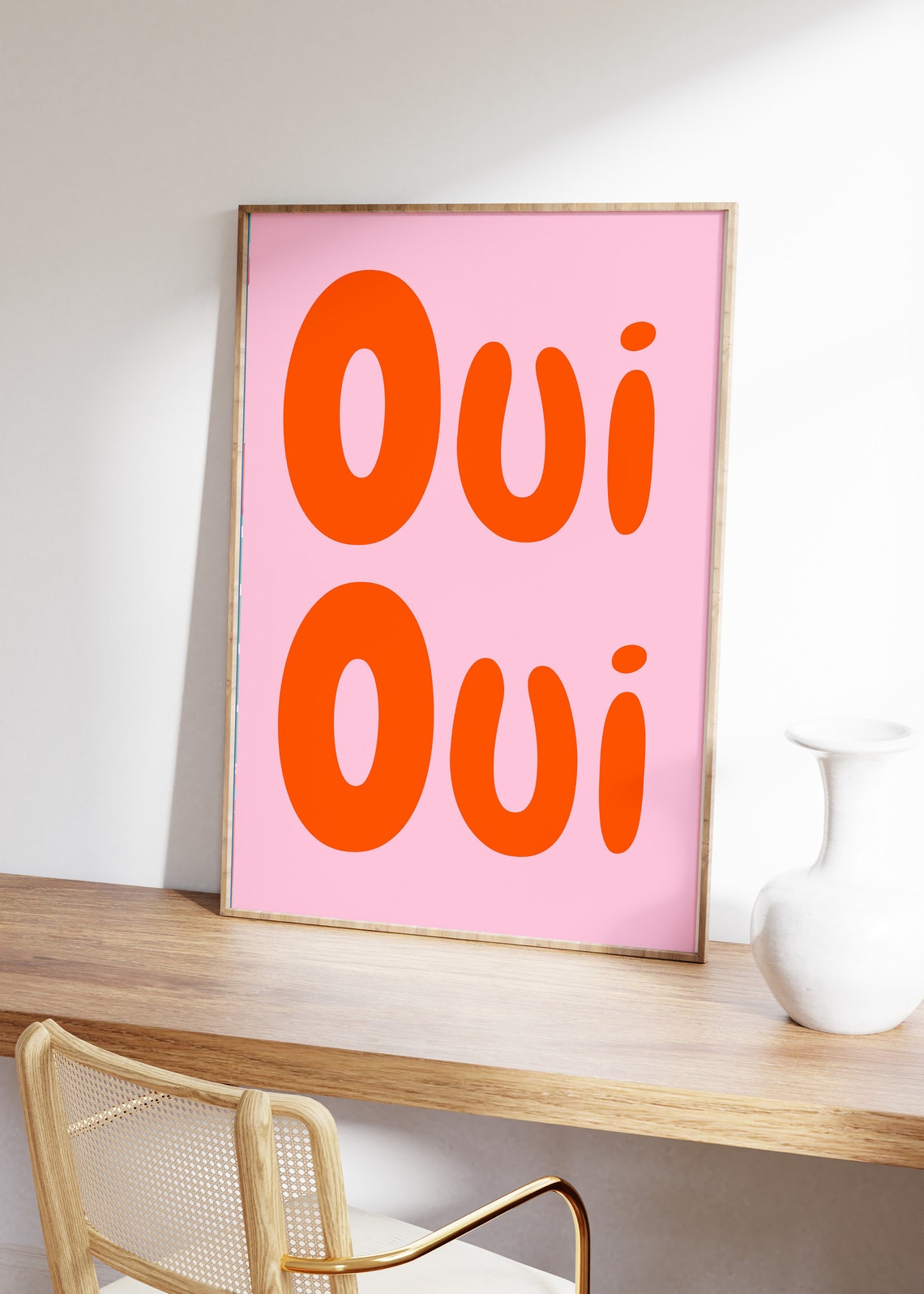 Oui Oui Orange French Retro Pink Playful Typography Art Poster - Image 3